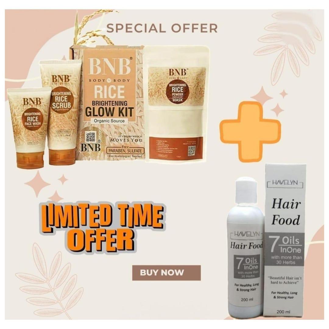 BNB Whitening KIT and hair care product.